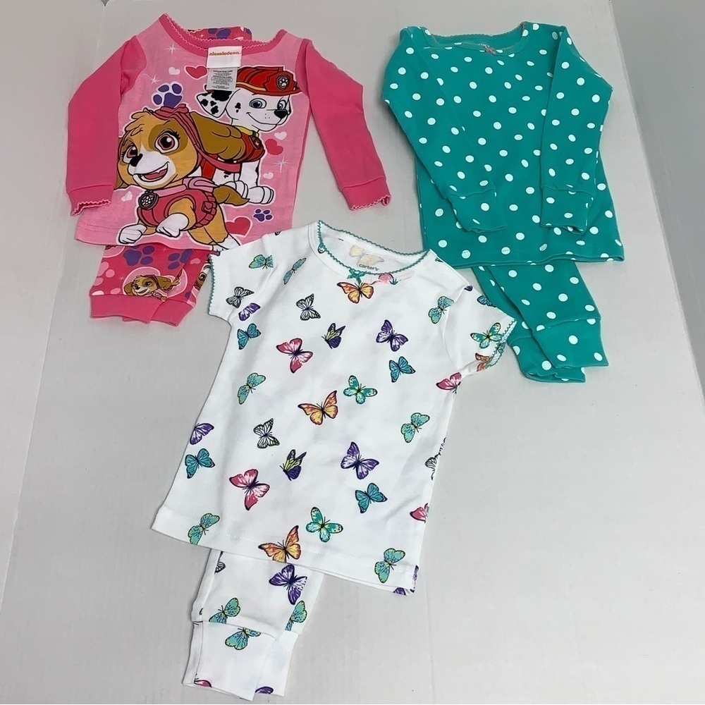 Lot of 3 Infants Size 12M Pajama Sets Polka Dot Butterfly Paw Patrol